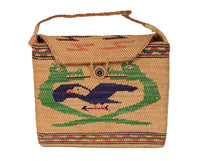 Nootka Basket Fold-over top Purse with Handle with Sisiutl and Thunderbird; on Front and Thunderbird/Whale on reverse.