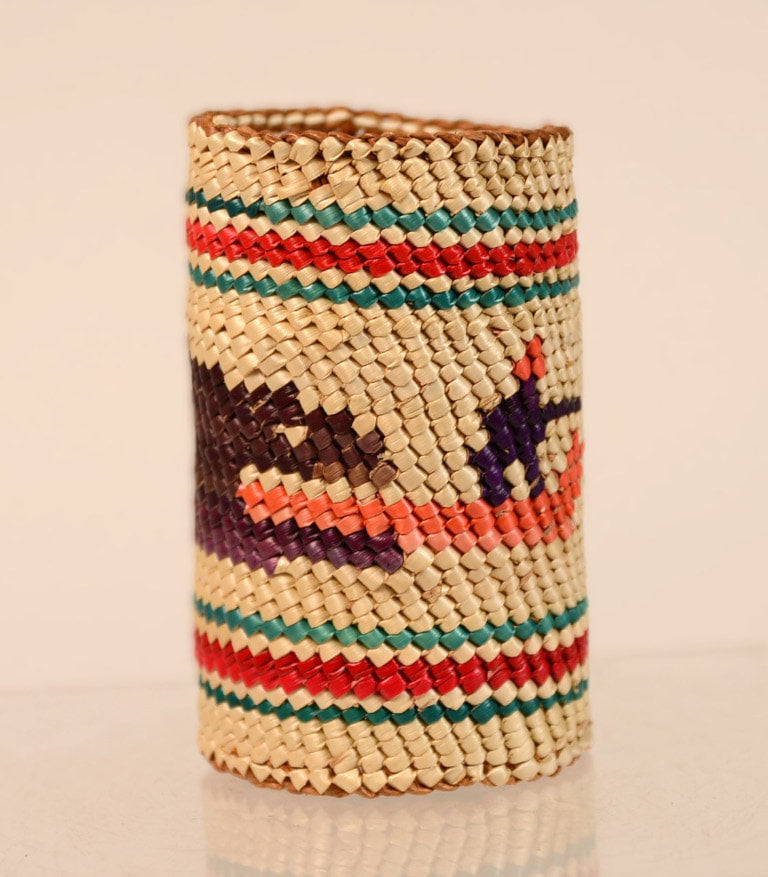 Nootka Basket - Napkin Ring - Whale Hunting Canoe with Figure