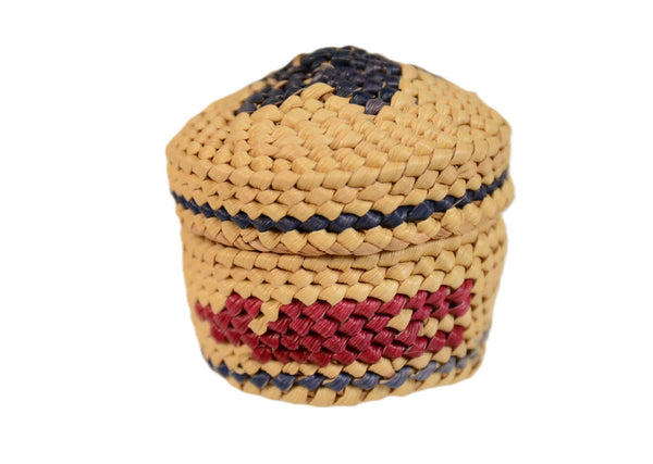 Fine Makah Basket with Blue Star on Top of Lid