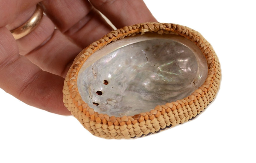 Fine Makah Basket - Small Abalone Shell with Whale - Canoe - Bird Design