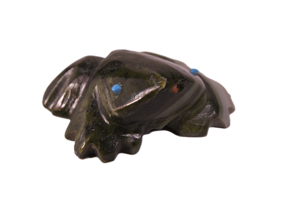 Zuni Frog Fetish: Serpentine Frog by Bert Awelagate With Turquoise eyes and Coral mouth
