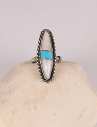 Zuni Inlay Ring, Mother of Pearl and Turquoise Size: 6.25