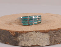 Zuni Pueblo Channel Inlay Turquoise Ring in Sterling Silver Size 9