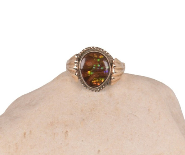 Navajo Opal Ring: Sterling Silver with Gold Plating Size 6 3/4