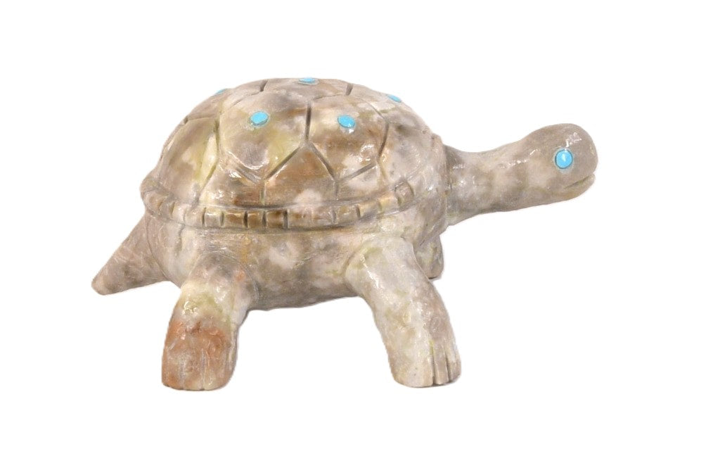 Large Zuni Turtle Fetish with Turquoise by Matthias Hustito