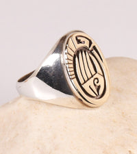 Navajo Overlay Ring: 14K Gold over Silver by Calvin Peterson Size: 8 3/4