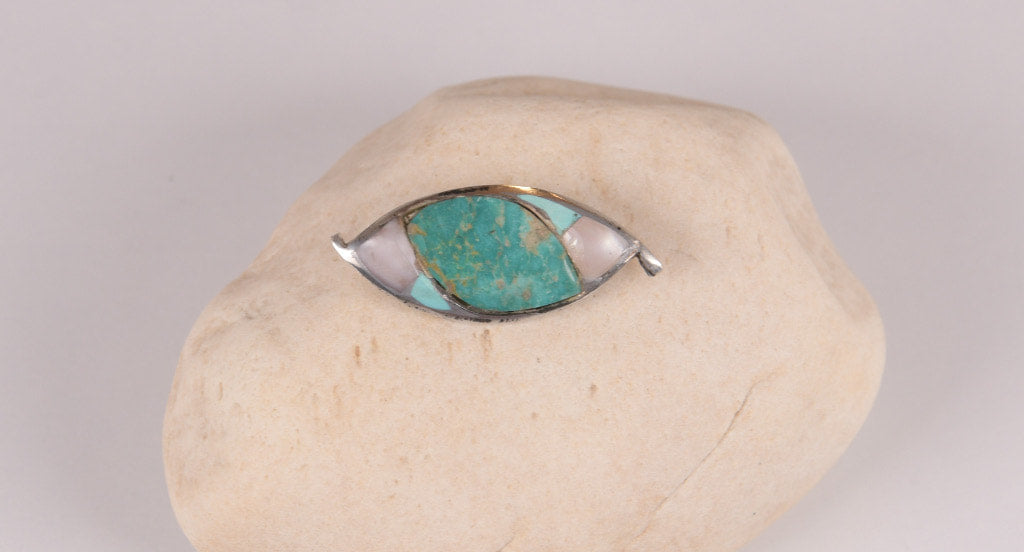 Turquoise and Mother of Pearl Eye Shaped Pin