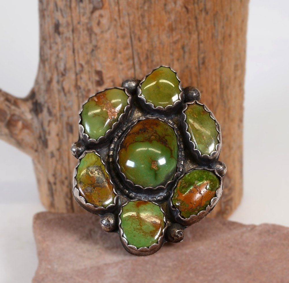 Navajo Roystone NV Turquoise Ring- Large Cluster Style Size: 7