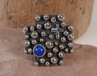 Navajo Ring: Lapis and Silver Balls Cross Size: 8