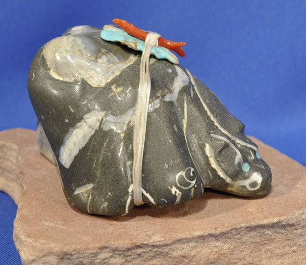 Zuni Medicine Bear Fetish by Bryson Bobelu in Fossil Stone