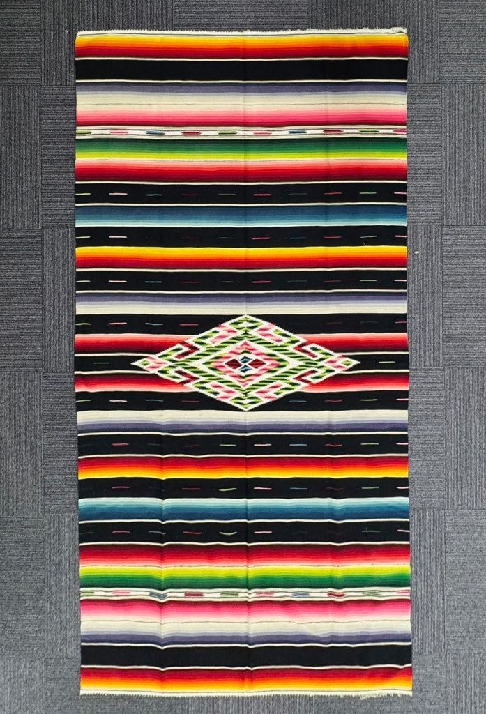 Vintage Mexican Rug with Rainbow Saltillo Serape