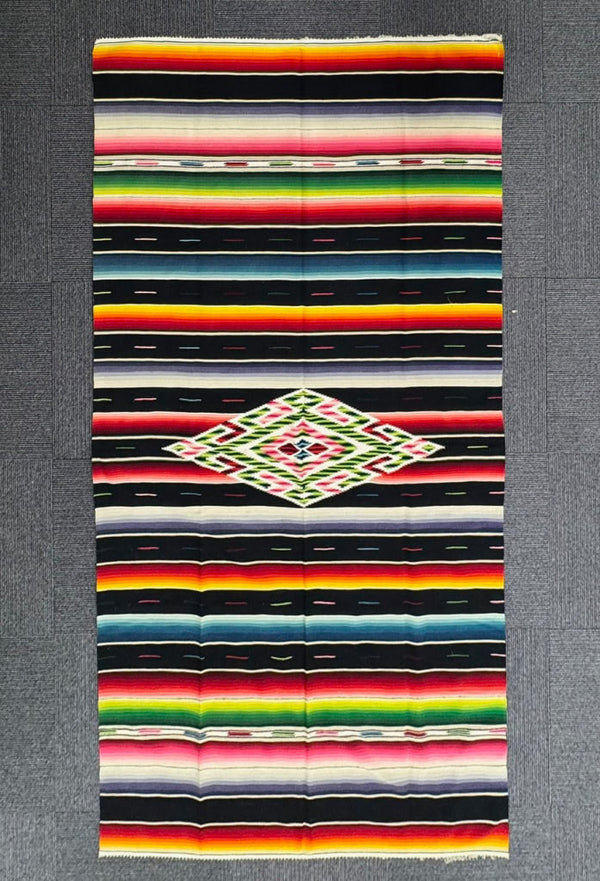 Vintage Mexican Rug with Rainbow Saltillo Serape