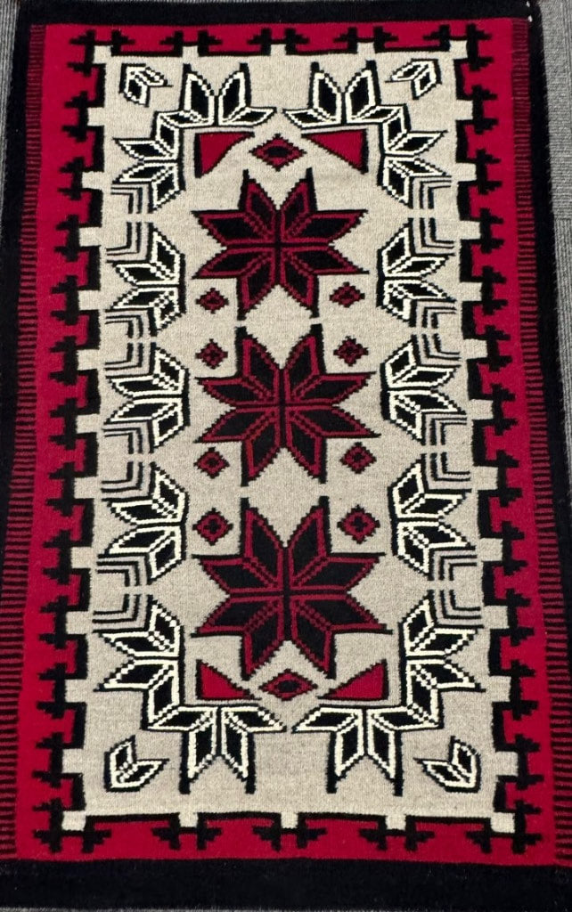 Navajo Crystal Rug with Three Eight Pointed Red Stars