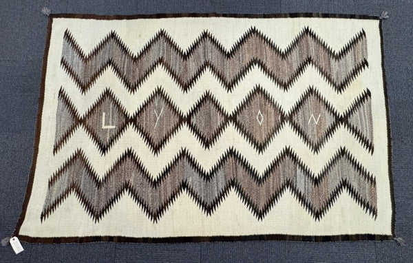 Large Navajo Floor Rug with "LYON" Lightning Motif