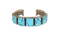 Navajo Cuff Bracelet; Heavy Silver with 7 Turquoise settings