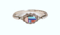 Navajo Bracelet; Sterling Silver Bangle with Inlay Closure