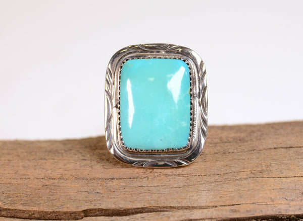 Navajo Sterling Silver Ring with Turquoise by Lee Brown Size: 9.5