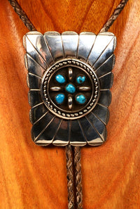 Navajo Bolo Tie, Hallmarked "GWR": Persian Turquoise
