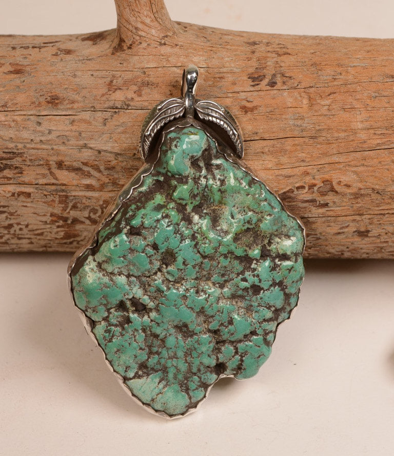 Large Natural Navajo Pendant with Fine Natural Seafoam Green Turquoise