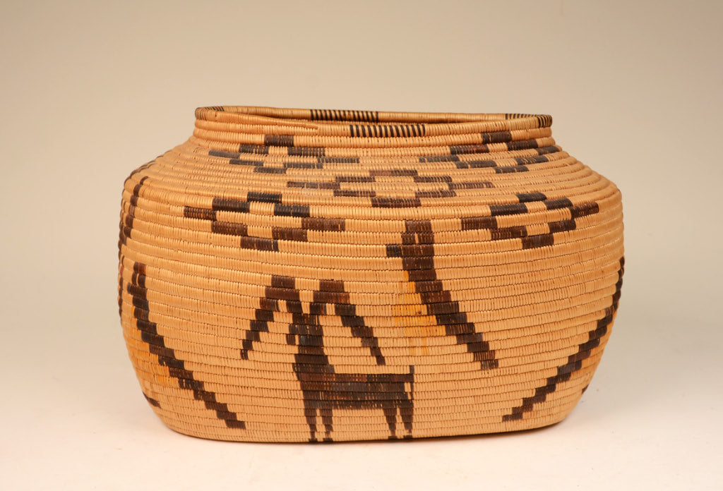 Antique Panamint Pictorial Bottleneck Basketry