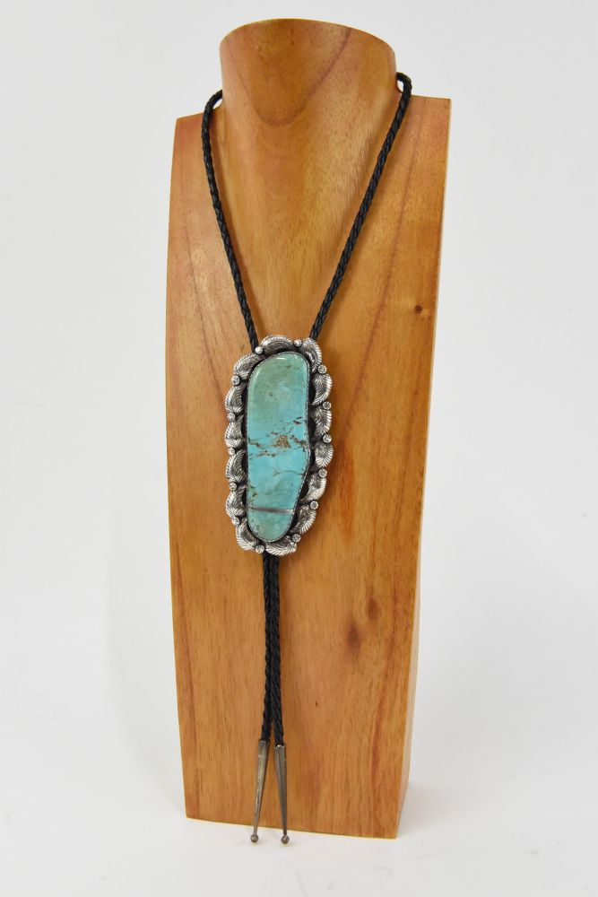 Navajo Bolo Tie - Sterling Silver with large Turquoise setting
