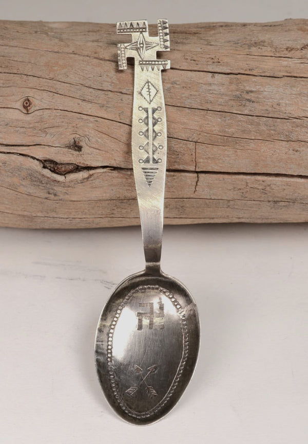 Navajo Spoon with fine stamping and Whirling Log Handle