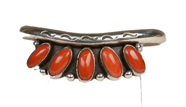 Navajo Sterling Silver and Offset Coral Cuff Bracelet