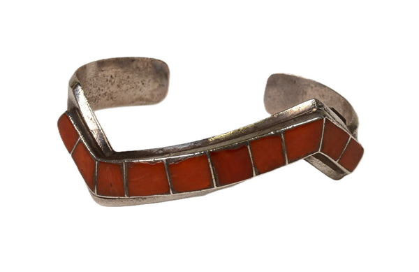 Navajo Sterling Silver and Coral Channel Inlay