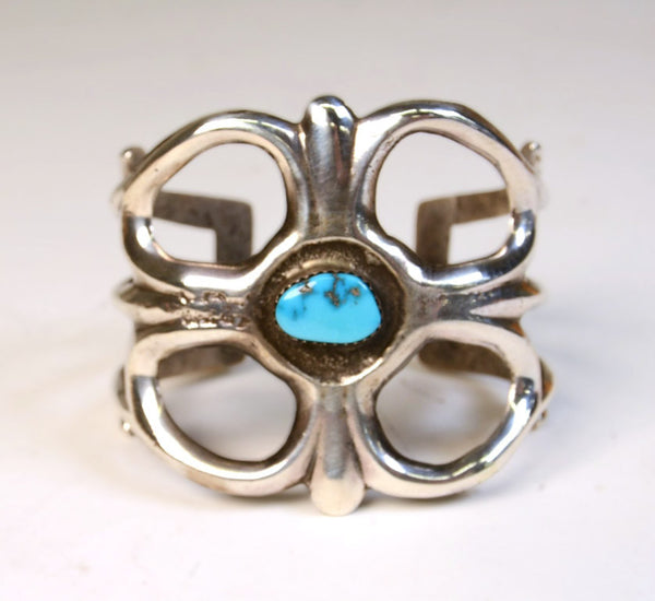 Navajo Sandcast Cuff Sterling Silver Bracelet with Turquoise