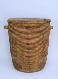 Large Jicarilla Apache coiled storage basket with lid