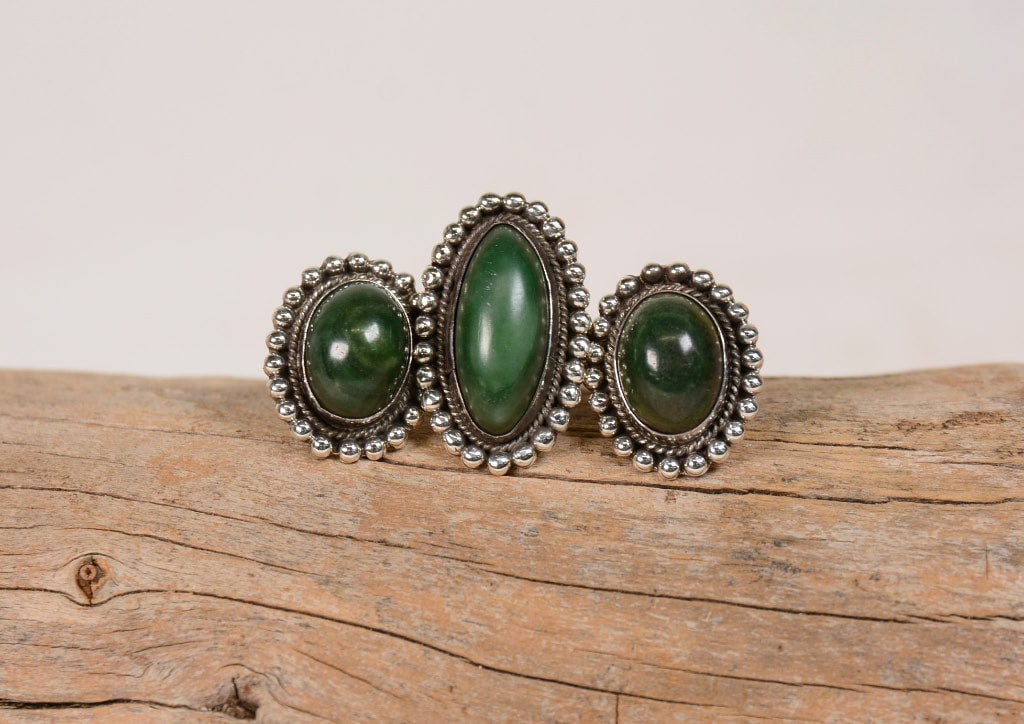 Vintage Taxco Ring Size 6 and Earrings Set - Green Turquoise