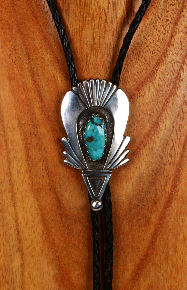 Vintage Navajo Sterling Silver Overlay Bolo with Fine Turquoise