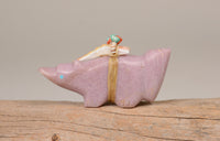 Zuni Wolf Fetish by Evelina Boone: Lepidolite with Turquoise, Shell Offering
