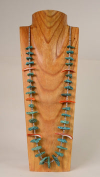 Navajo Heishi Necklace with polished Turquoise nuggets and carved and polished Shell