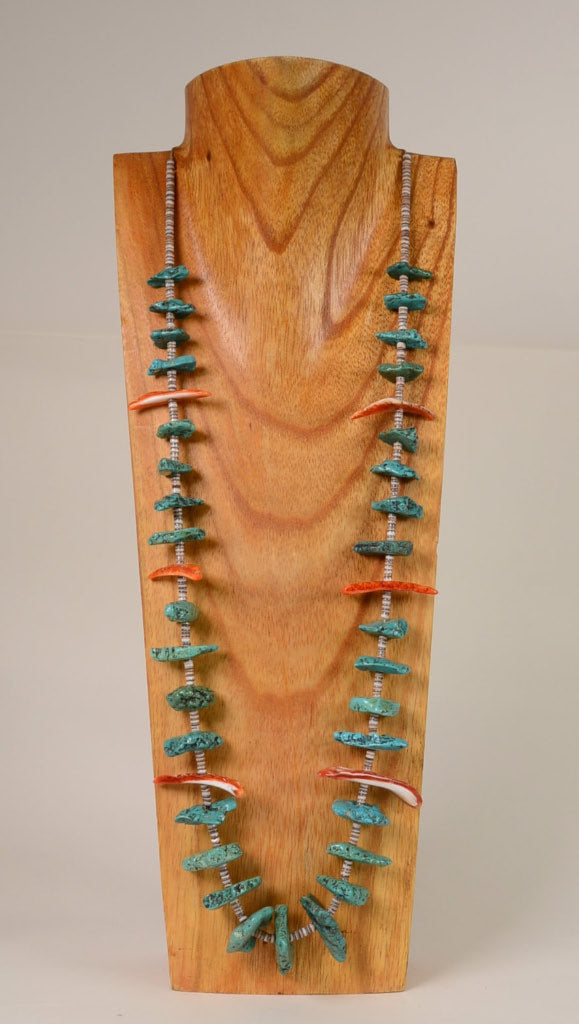 Navajo Heishi Necklace with polished Turquoise nuggets and carved and polished Shell