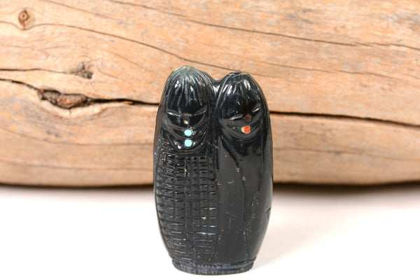 Zuni Fetishes: Corn Maidens by Sandra Quandelacy: Double-Sided Maidens and Corn Maidens, Dark Marble with Inlaid Turquoise and Coral