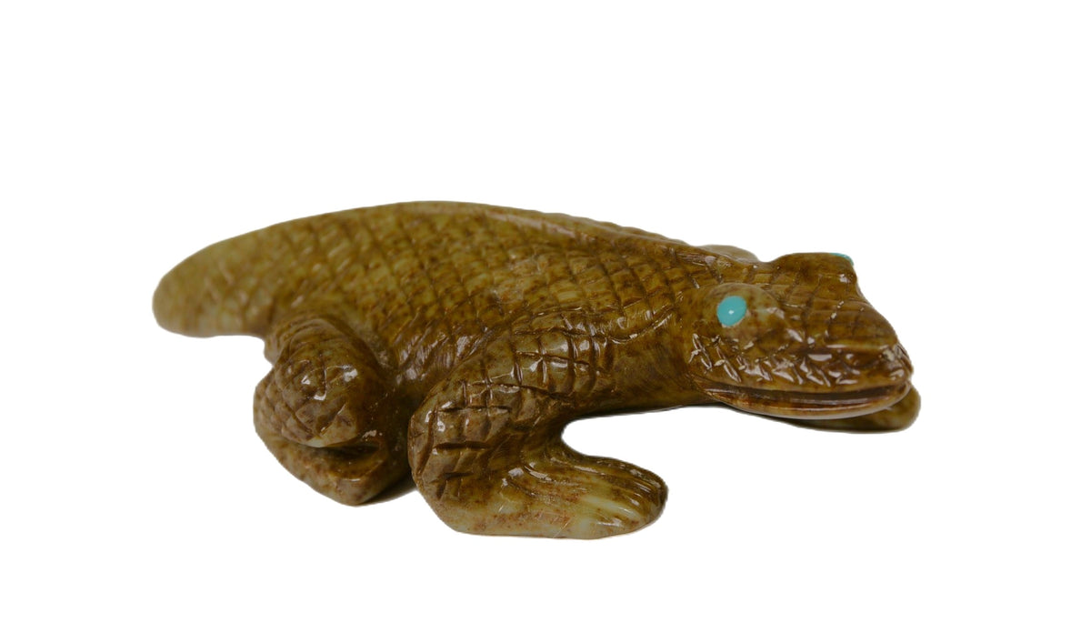 Zuni Fetish by Terry Banteah: Lizard, Textured, Serpentine with Turquoise