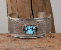 Navajo Cuff Bracelet by William T. Johnson: High Grade Turquoise on Textured Sterling Silver