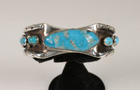 Navajo Sterling Silver Cuff with Turquoise Stones, Hallmarked Elizabeth A. and AT