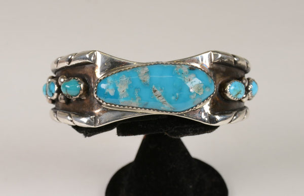 Navajo Sterling Silver Cuff with Turquoise Stones, Hallmarked Elizabeth A. and AT
