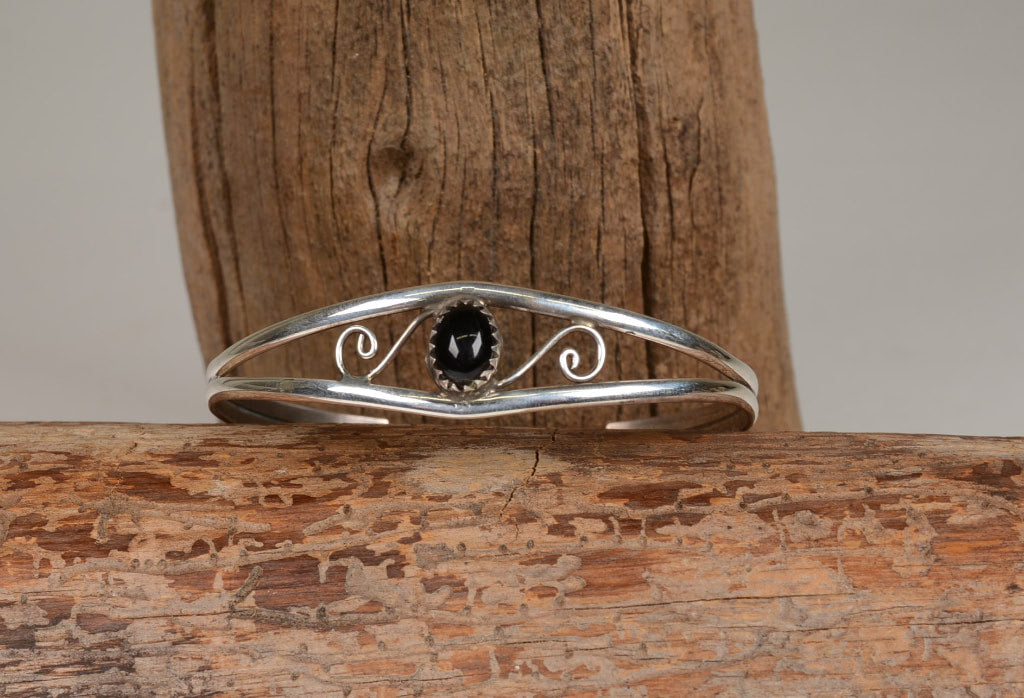 Navajo Sterling Silver Cuff Bracelet with Onyx Setting
