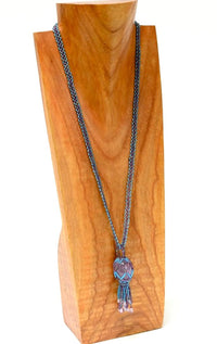 Blue and Violet Beaded Necklace with Glass Violet Beads