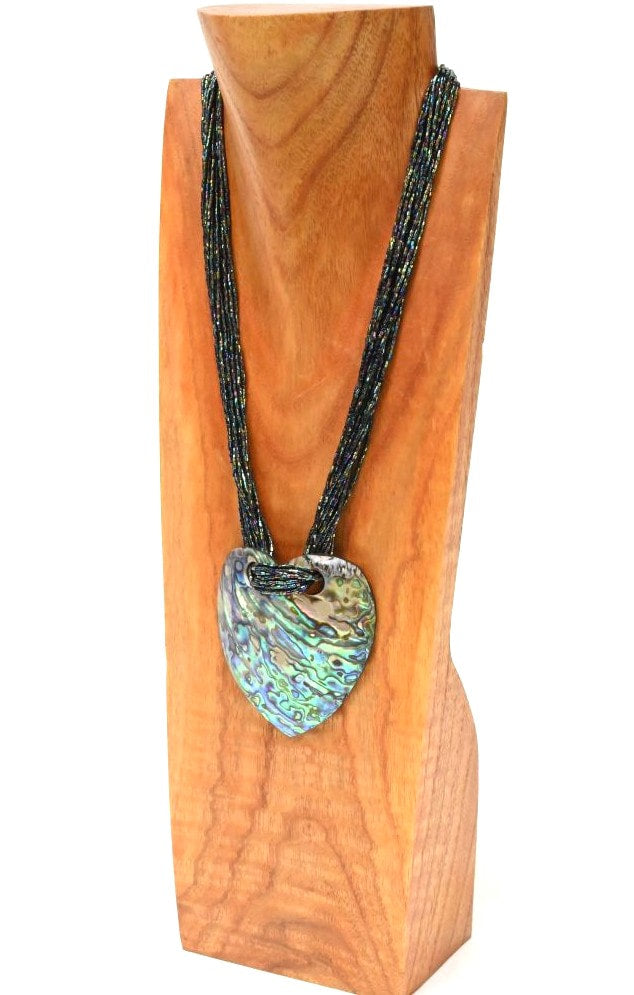 Heart Shape Shell Necklace with bead French Hook with Pink and Black Beads