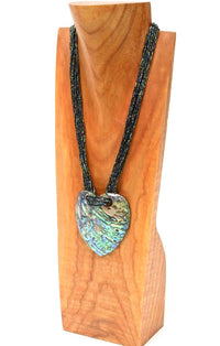 Heart Shape Shell Necklace with bead French Hook with Pink and Black Beads