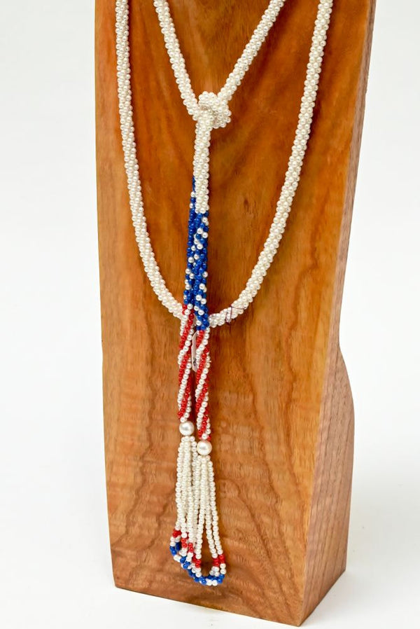 Vintage Patriotic Multicolor Red, White and Blue Beaded Necklace