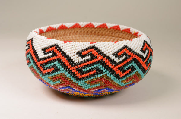 Paiute Coiled Willow Basket - Fully Beaded