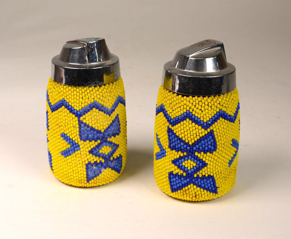 Pair of Paiute or Washoe Beaded Glassware: Salt & Pepper Shakers