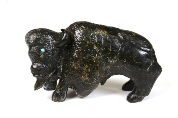 Large Black / Green Marble Bison / Buffalo Fetish by Clive Hustito