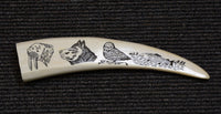 Eskimo Walrus Tusk  with scrimshaw of 4 figures John Kakoona Brevig Mission AK