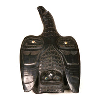 Haida Argillite Eagle Holding Salmon in Tallons with Inset Abalone Shell